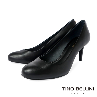 Tino Bellini 巴西進口經典素面圓頭牛皮7CM跟鞋-黑