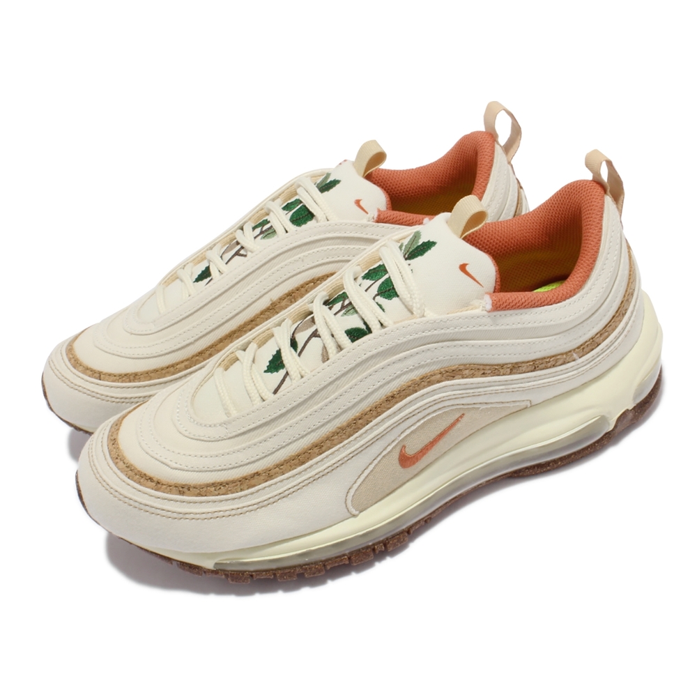 Nike 休閒鞋 Air Max 97 SE 經典運動 男鞋 鞋舌植物刺繡 氣墊避震 帆布 軟木 穿搭 淺卡其 DC3986-100