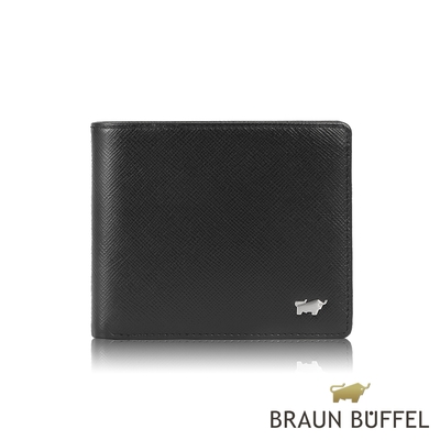 【BRAUN BUFFEL 德國小金牛】台灣總代理 尚恩A 12卡中間翻透明窗短夾-黑色/BF354-317-BK