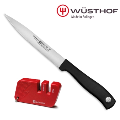 WUSTHOF 德國三叉牌 SILVERPOINT 12cm 多用途刀+二段式磨刀器_紅