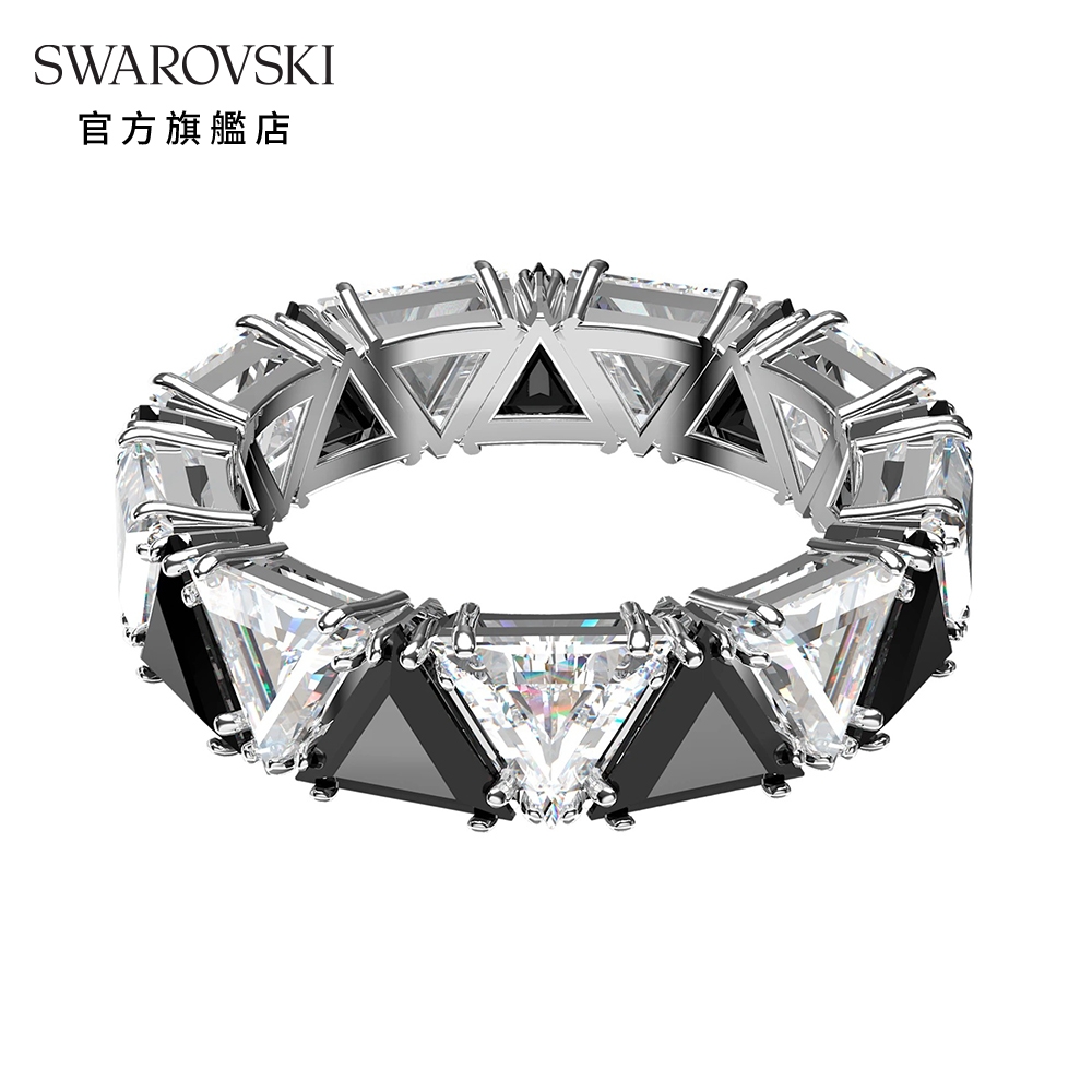 SWAROVSKI 施華洛世奇 Millenia 戒指, 水晶, 黑色, 鍍白金色, 三角形切割