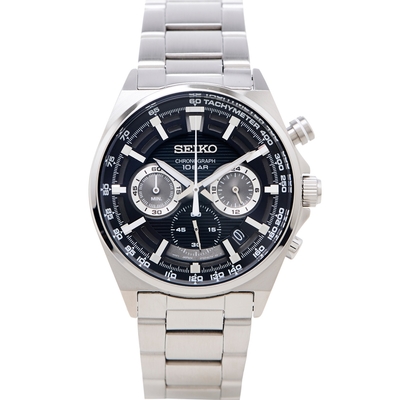 SEIKO CS系列 三眼計時不鏽鋼錶帶手錶(SSB397P1)-黑面X銀色/41mm