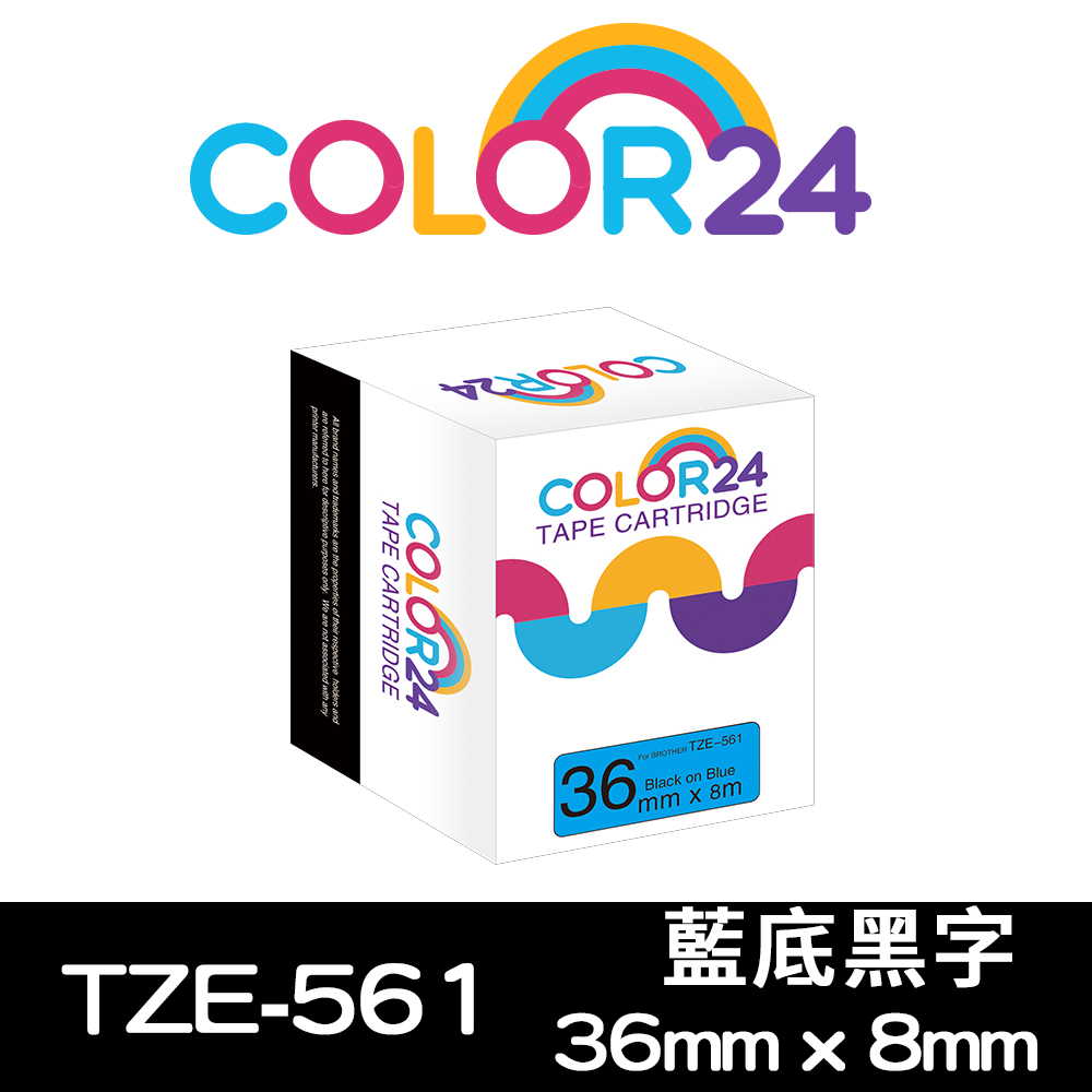 Color24 for Brother TZe-561 藍底黑字相容標籤帶(寬度36mm)