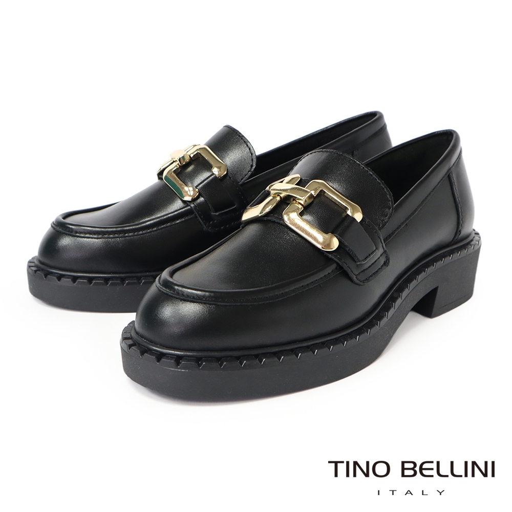 Tino Bellini 義大利進口全真皮方金扣低跟樂福鞋FYLV032(黑色)