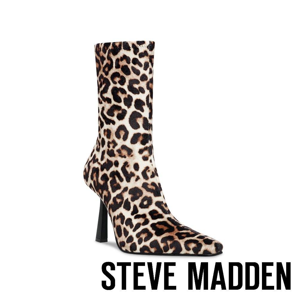 STEVE MADDEN-VAKAY 絨布尖頭細跟靴-豹紋