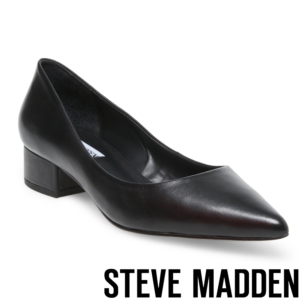 STEVE MADDEN BAIS 真皮尖頭素色中跟鞋-黑色