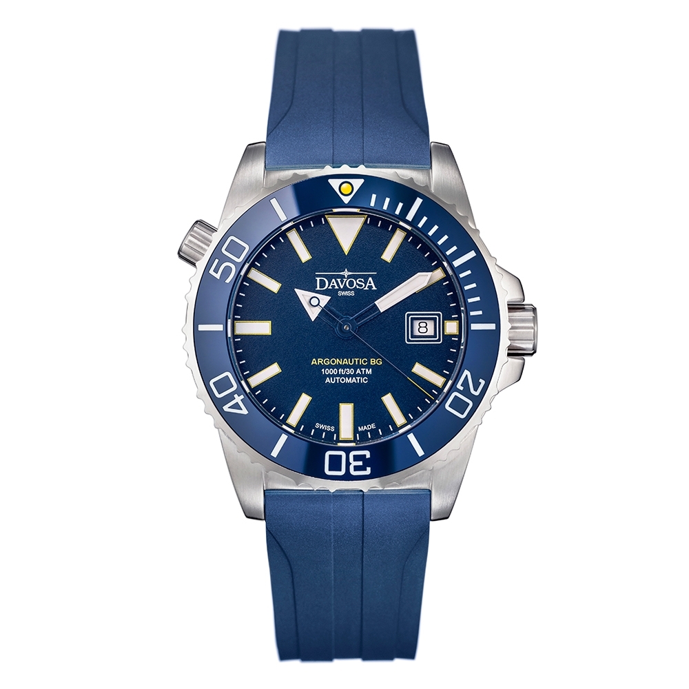 DAVOSA  Argonautic BG W6 300M排氦氣專業潛水湛藍色橡膠帶錶