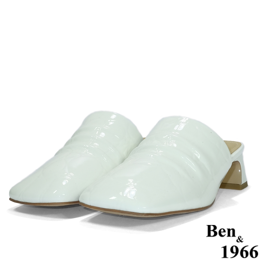 Ben&1966高級頭層牛漆皮流行石頭紋穆勒鞋-淺白(216252)