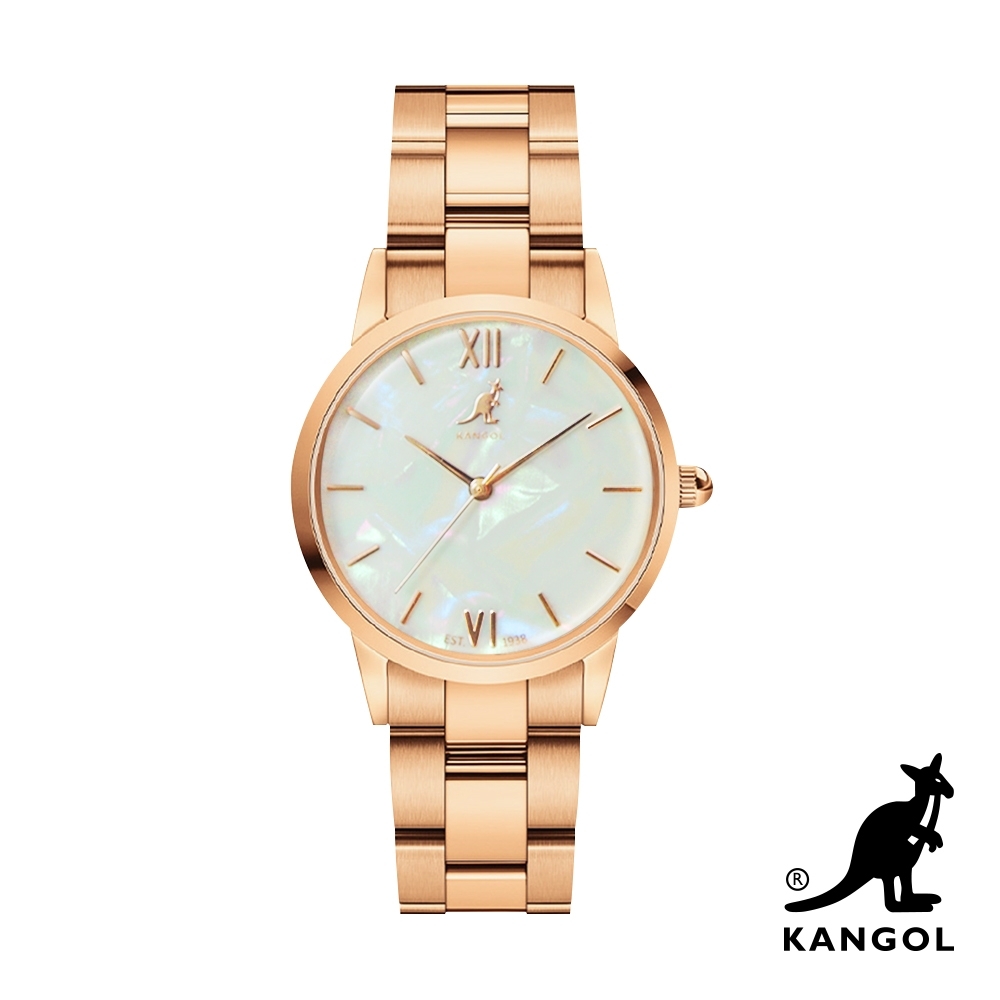 KANGOL 貝殼閃耀鋼鍊錶36mm-白面金 KG714377