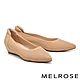 低跟鞋 MELROSE 美樂斯 氣質編織鏤空羊皮尖頭楔型低跟鞋－米 product thumbnail 1
