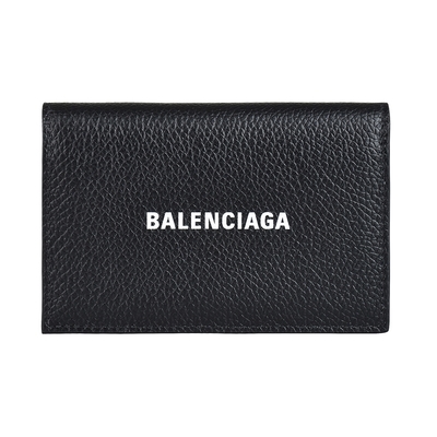 BALENCIAGA巴黎世家 字母LOGO荔枝紋小牛皮2卡釦式卡片夾(黑)