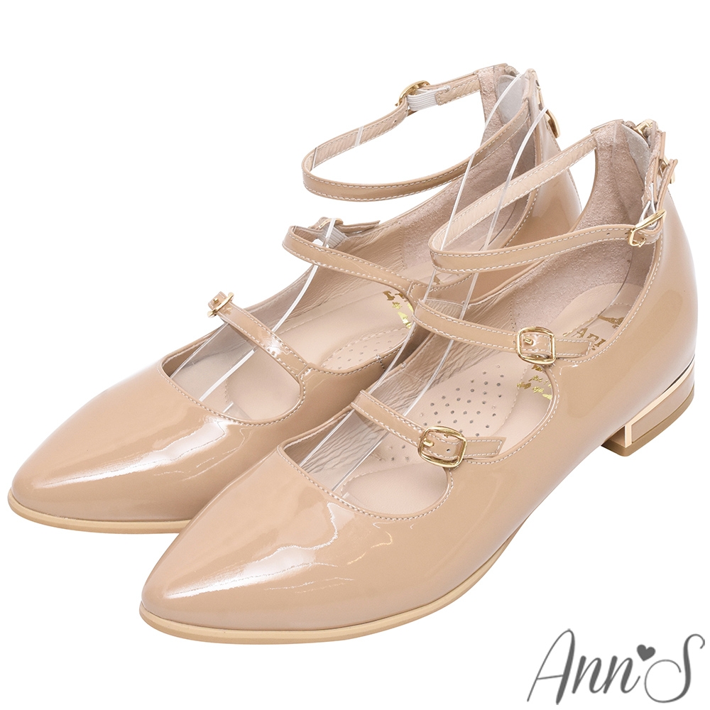 Ann’S時尚新鮮事-頂級軟漆皮三條細帶瑪莉珍平底鞋-漆皮杏