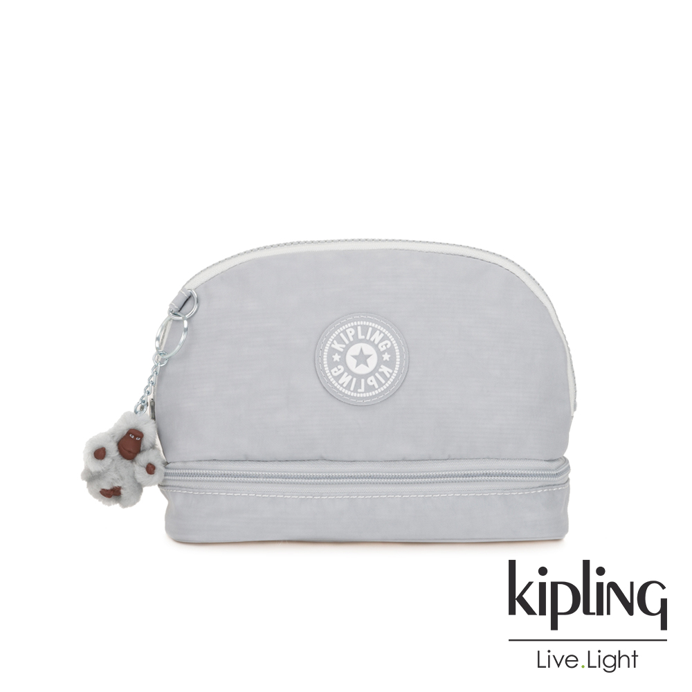 Kipling 知性淺灰撞色貝殼化妝包-MULTI MAKE-UP