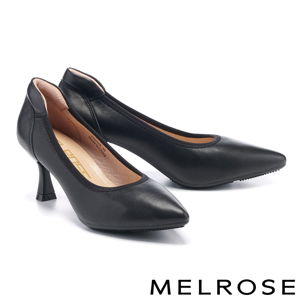 高跟鞋 MELROSE 俐落質感純色全真皮尖頭高跟鞋－黑