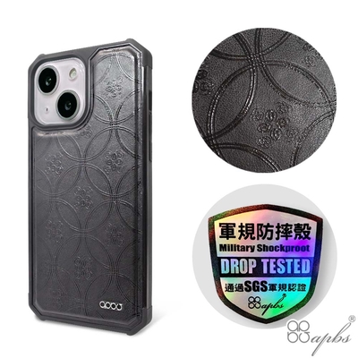 apbs iPhone 13 6.1吋浮雕感軍規防摔皮革磁吸手機殼-經典牛紋-圓形花磚
