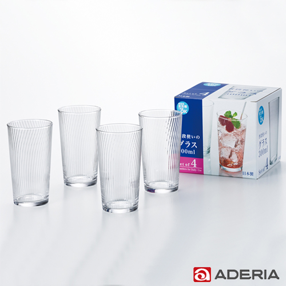 ADERIA 日本進口羅紋玻璃杯四件組300ml