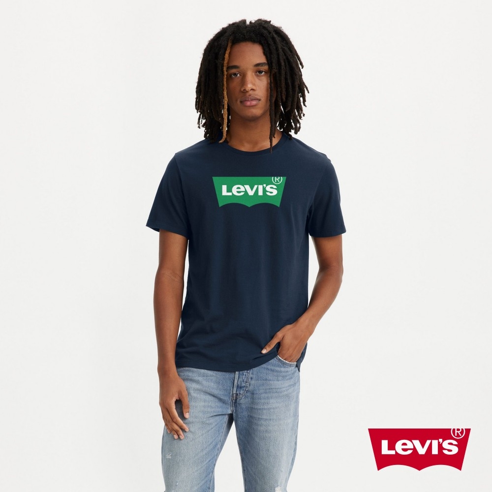 Levis 男款 短袖T恤 / 深藍 / 綠Logo / 寬鬆休閒版型