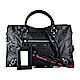 BALENCIAGA巴黎世家CITY系列印花紅字LOGO小羊皮銀釦手提斜背機車包(黑) product thumbnail 1