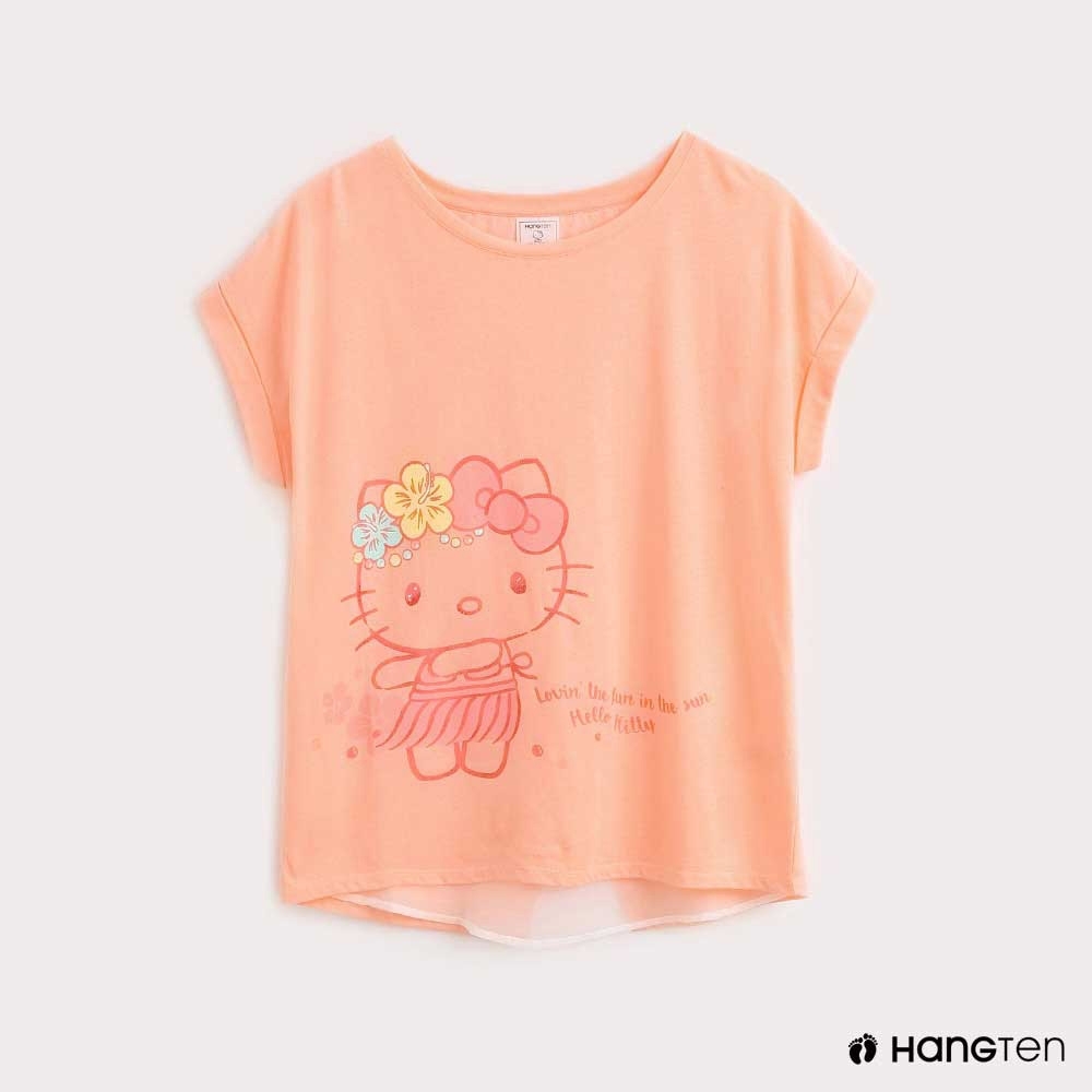Hang Ten-女裝-Sanrio-Hello Kitty夏威夷草裙印花T恤-粉