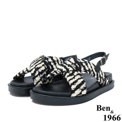 Ben&1966高級萊卡布俏皮斑馬紋涼鞋-黑(236201)