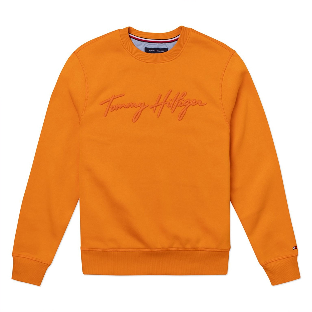 Tommy Hilfiger 經典刺繡草寫文字大學T恤-橘黃色