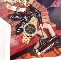 MICHAEL KORS / 經典LOGO 晶鑽奢華 日本機芯 礦石強化玻璃 不鏽鋼手錶-黑x鍍金/37mm