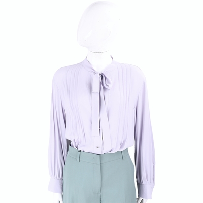 i BLUES NEZ 條紋打摺絲質混紡紫色綁帶襯衫 上衣