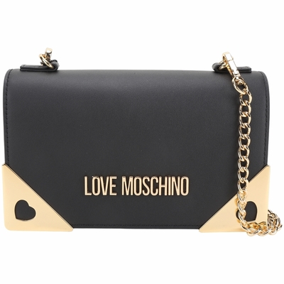 LOVE MOSCHINO 愛心角框牛皮鍊帶斜背/手拿包(黑色)