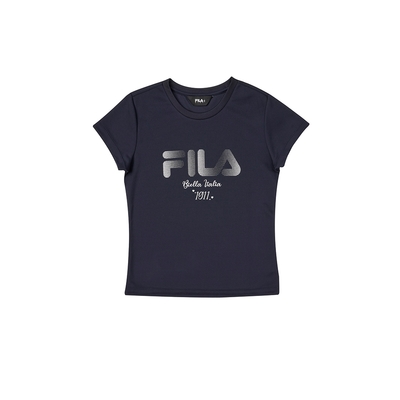 FILA KIDS 女童短袖圓領上衣-丈青 5TEY-4916-NV