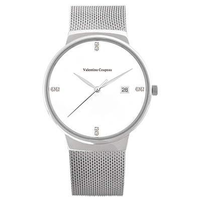 Valentino Coupeau 范倫鐵諾 古柏 時尚極簡設計腕錶【銀色/米蘭/白珠】