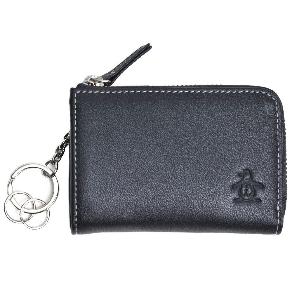 Munsingwear 經典企鵝LOGO圖騰壓印拉鍊零錢鑰匙機能夾(黑色)