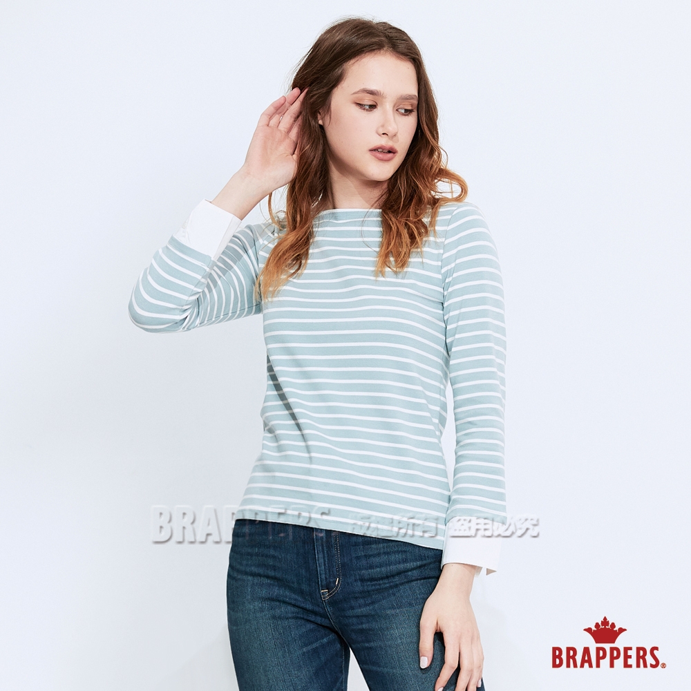 BRAPPERS 女款 袖口拼接條紋T-藍白條