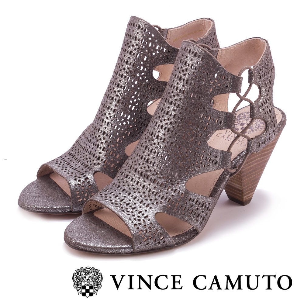 VINCE CAMUTO 氣質簍空刻紋魚口高跟鞋-銀色