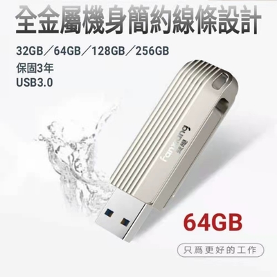 梵想F313【USB3.0高速全金屬隨身碟】64GB 全金屬旋轉機身 簡約線條設計 BSMI認證 保固3年