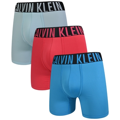 Calvin Klein Intense Power 男內褲 超細纖維涼感彈性寬版腰帶 合身四角褲/CK內褲-天藍、湖水藍、紅 三入組