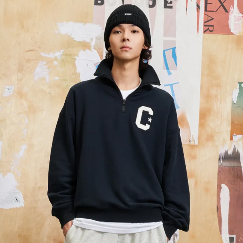 CONVERSE ESSENTIAL SWEATSHIRT 長袖上衣 男女 黑色-10026553-A01