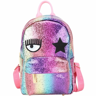 Chiara Ferragni Eye Star 展示品 粉色刺繡星星眨眼霓虹果凍感皮革後背包(背帶皮裂)