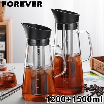 日本FOREVER 耐熱玻璃冷泡茶/冷萃咖啡壺1500ml+1200ml-2件組