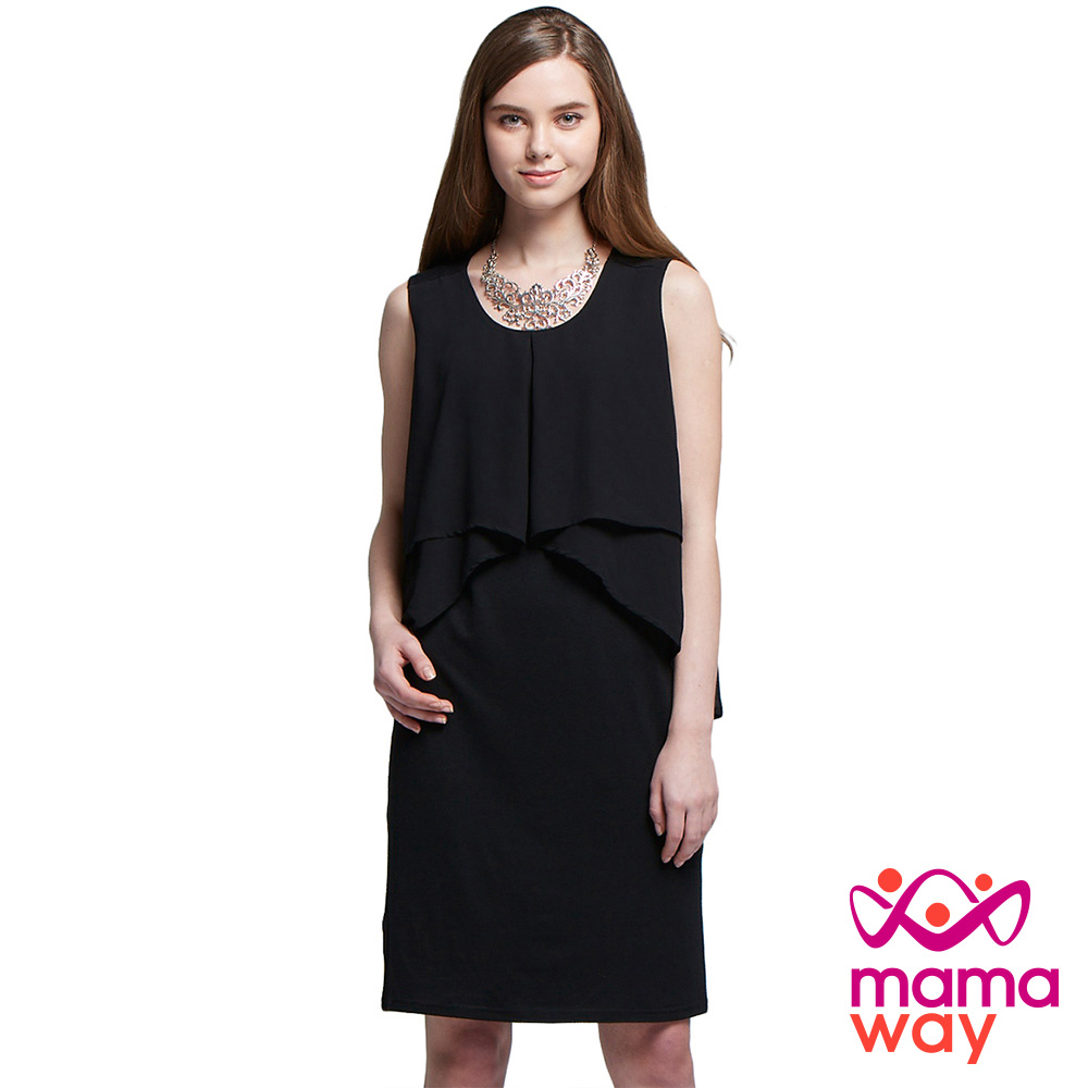 孕婦裝 哺乳衣 層次飄逸雪紡無袖洋裝(共二色) Mamaway product image 1