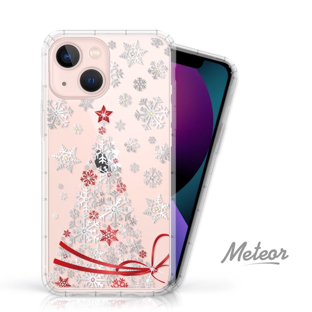 Meteor iPhone 13 6.1吋 奧地利水鑽彩繪防摔殼 - 緞帶聖誕樹(多鑽版)