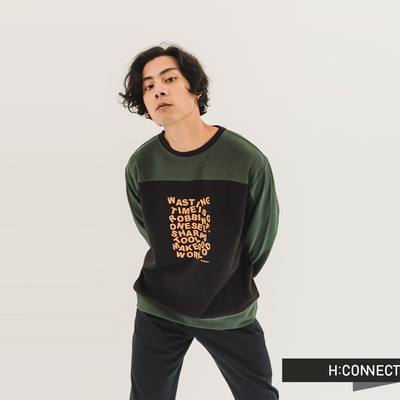 H:CONNECT 韓國品牌-男裝-圓領撞色拼接上衣-黑色