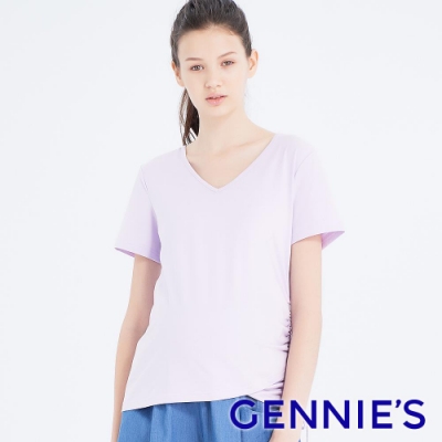 Gennies奇妮-高棉V領孕婦上衣(T3H04)-紫