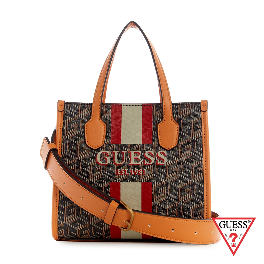 GUESS-女包-復刻經典寬揹帶手提包-咖紅 原價3590