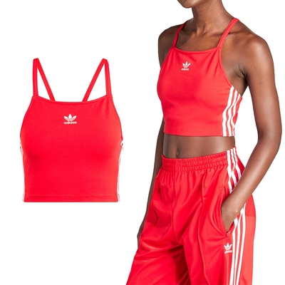 Adidas 3 S Crop Top 女款 紅色 削肩 慢跑 三葉草 運動 休閒 背心 IN8379