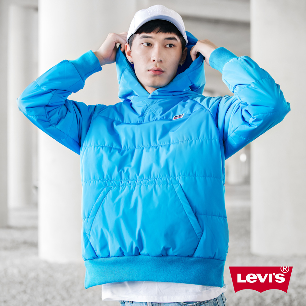 Levis 男款 帽T式鋪棉外套 聚脂纖維填充 側邊拉鍊 藍色微漸層