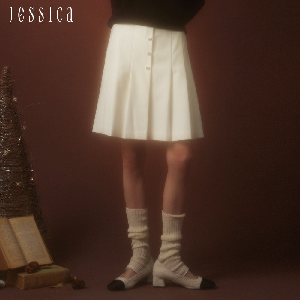 JESSICA - 減齡百搭皺褶裙擺雪紡短裙235101