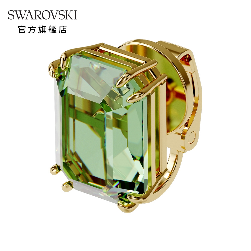 SWAROVSKI 施華洛世奇 MILLENIA 淡金色綠水晶單顆夾式耳環