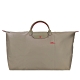 LONGCHAMP LE PLIAGE COLLECTION系列刺繡短把手提旅行袋(特大/棕) product thumbnail 1