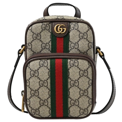 GUCCI 古馳 Ophidia金屬GG LOGO迷你子母斜背包/記者包