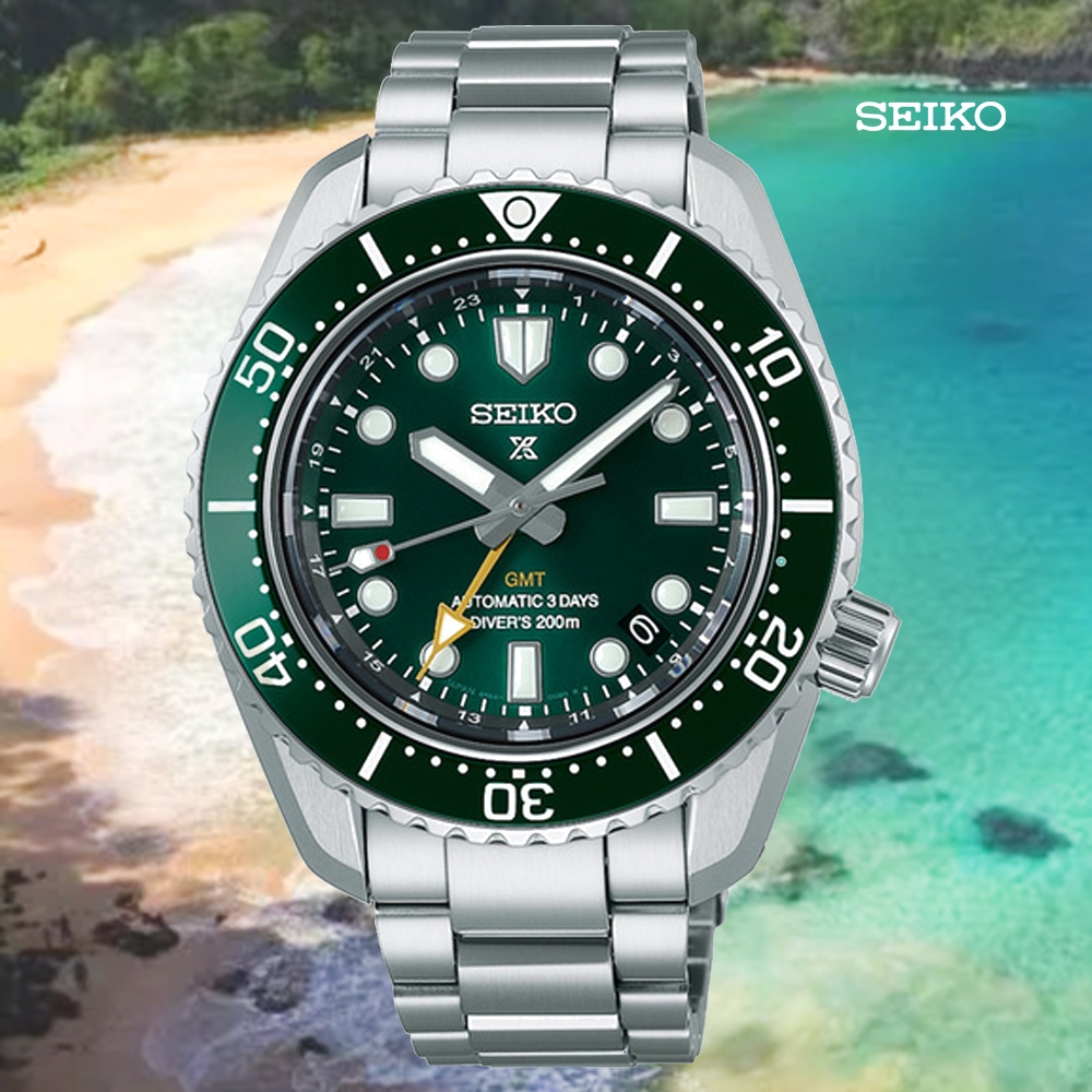 SEIKO 精工 PROSPEX GMT 兩地時間陶瓷錶圈 200米潛水錶-綠42mm SPB381J1/6R54-00D0G_SK028